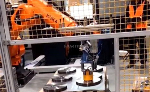 Robot Arm Palletizing Circular Steel Workpiece with Customised Magnetic Gripper
